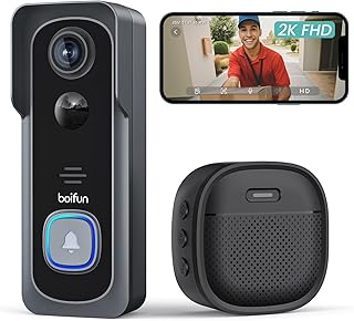 BOIFUN Video Doorbell Camera Wireless – No Subscription Required, 2K HD, 166° Wide View, HDR Night Vision, Motion Alerts, Two‑Way Audio & Battery Video Doorbell with Chime, 2.4GHz Wi‑Fi Only